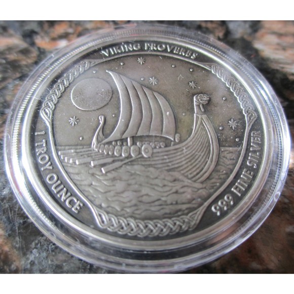 RARE Collectible 1 oz Silver Antique Medallion - Viking Proverb Never Walk Away - Picture 5 of 7